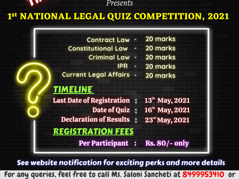 VIDHI PARIVARTAN’S 1ST NATIONAL LEGAL QUIZ COMPETITION,&nbsp;2021